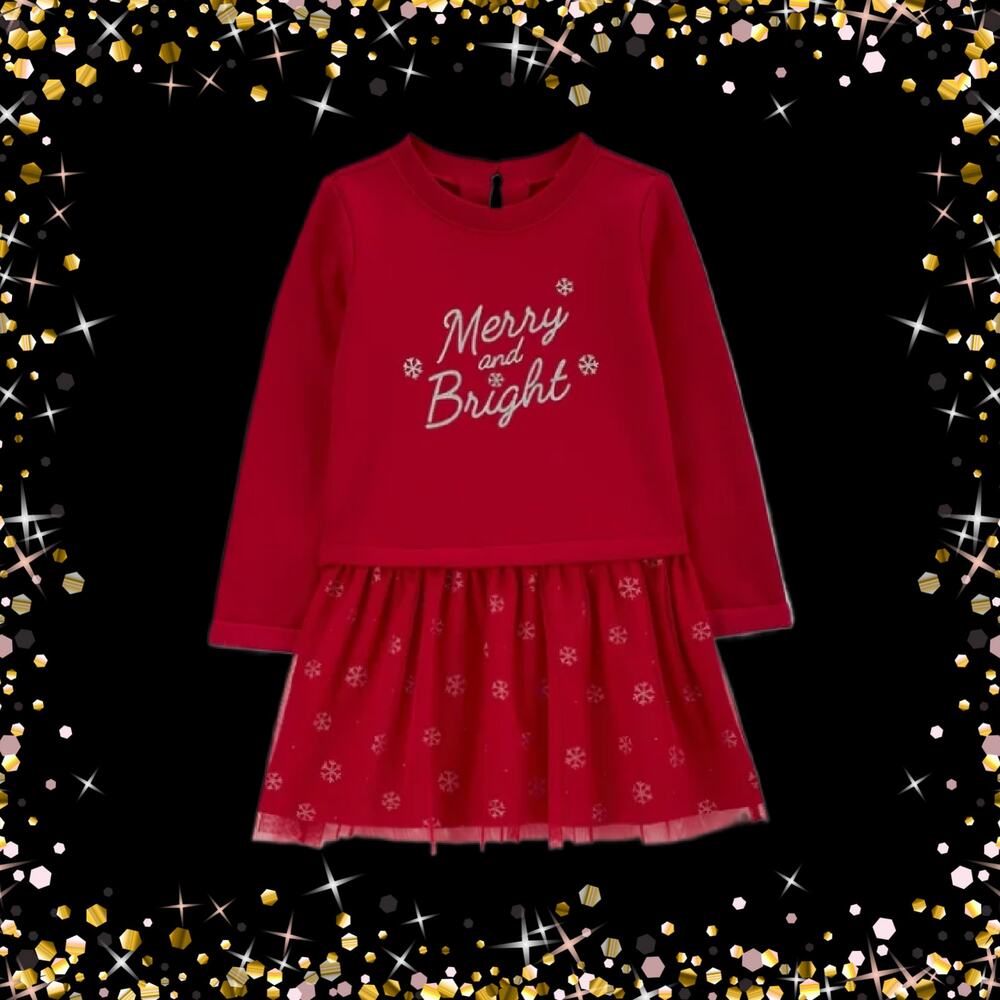 Toddler 2t Holiday Tutu Dress with Sparkly Silver Merry and Bright Graphics
